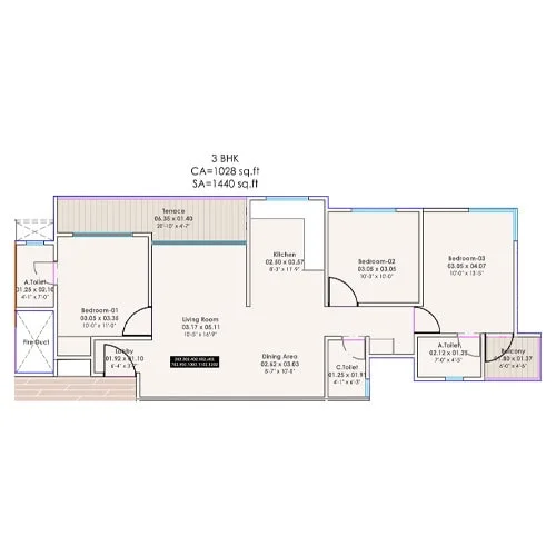 Sentosa Era Moshi 3 BHK Floor Plan Image